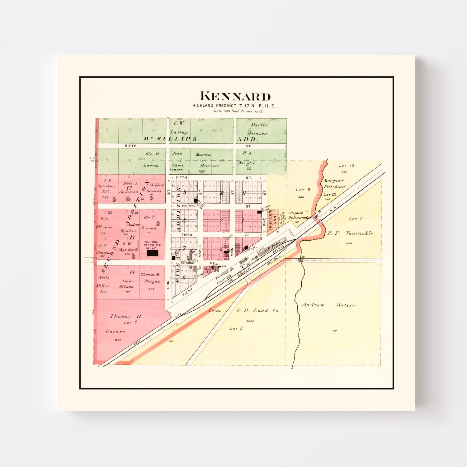 Vintage Map of Kennard, Nebraska 1908 -Not available at Minden location-