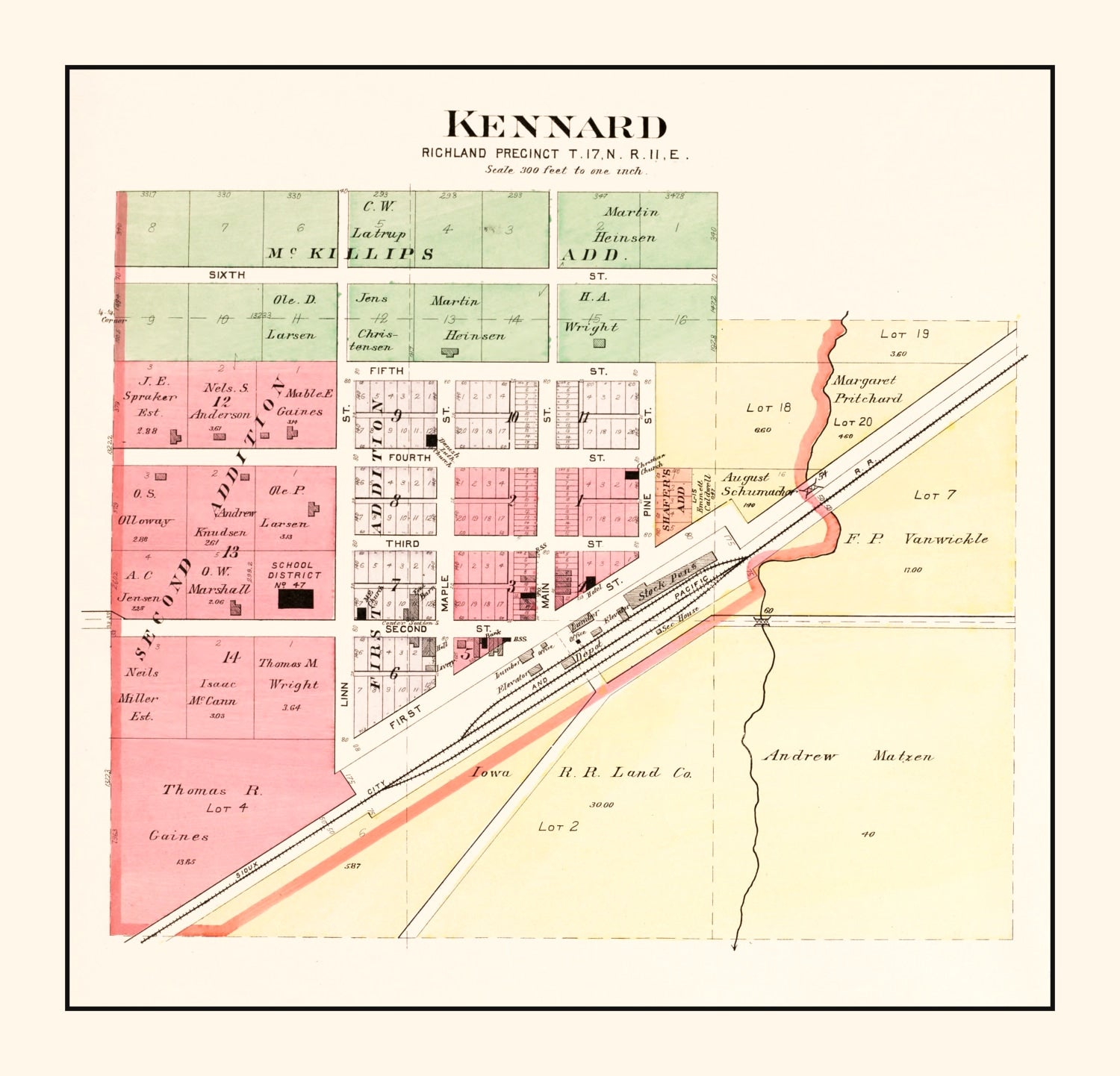 Vintage Map of Kennard, Nebraska 1908 -Not available at Minden location-