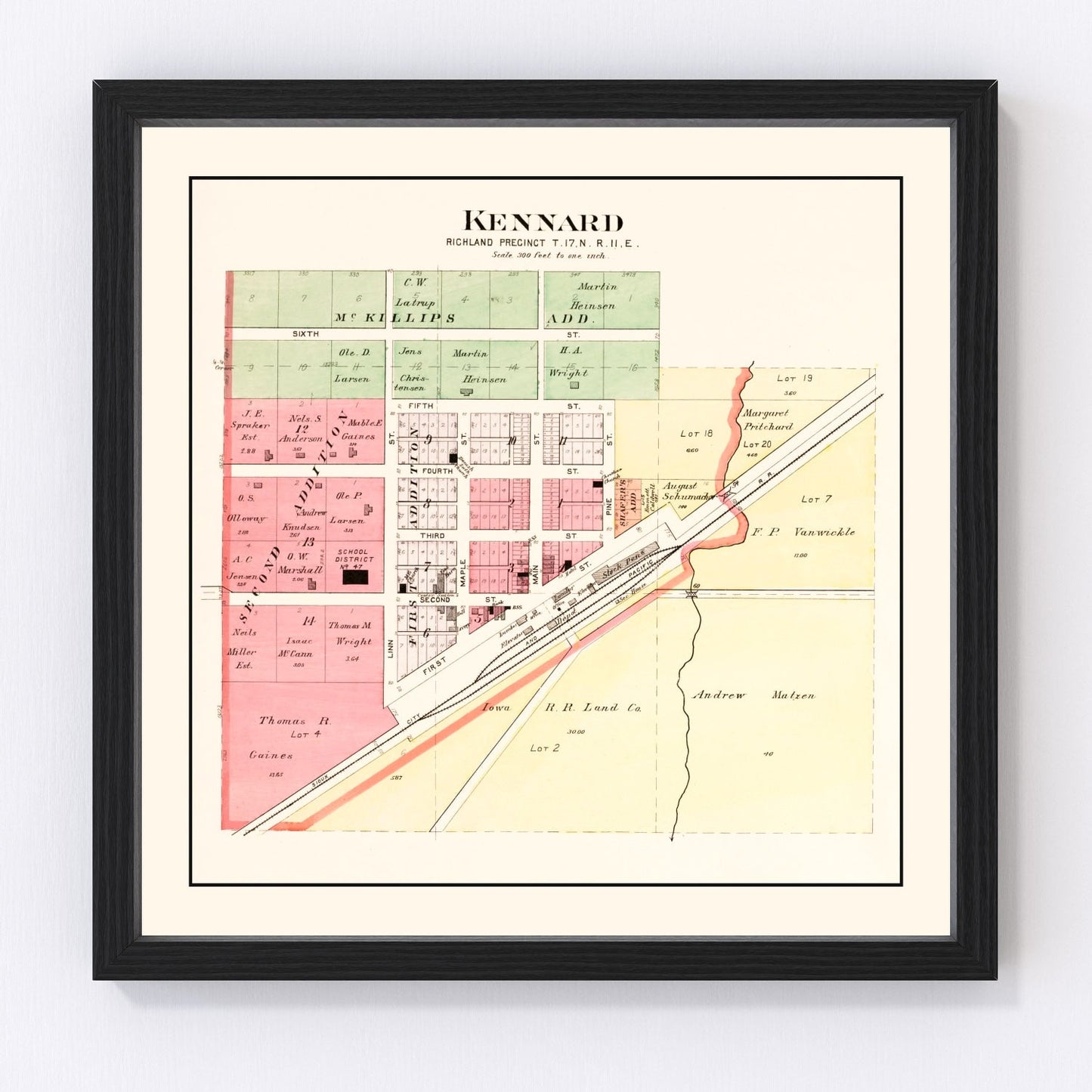 Vintage Map of Kennard, Nebraska 1908 -Not available at Minden location-