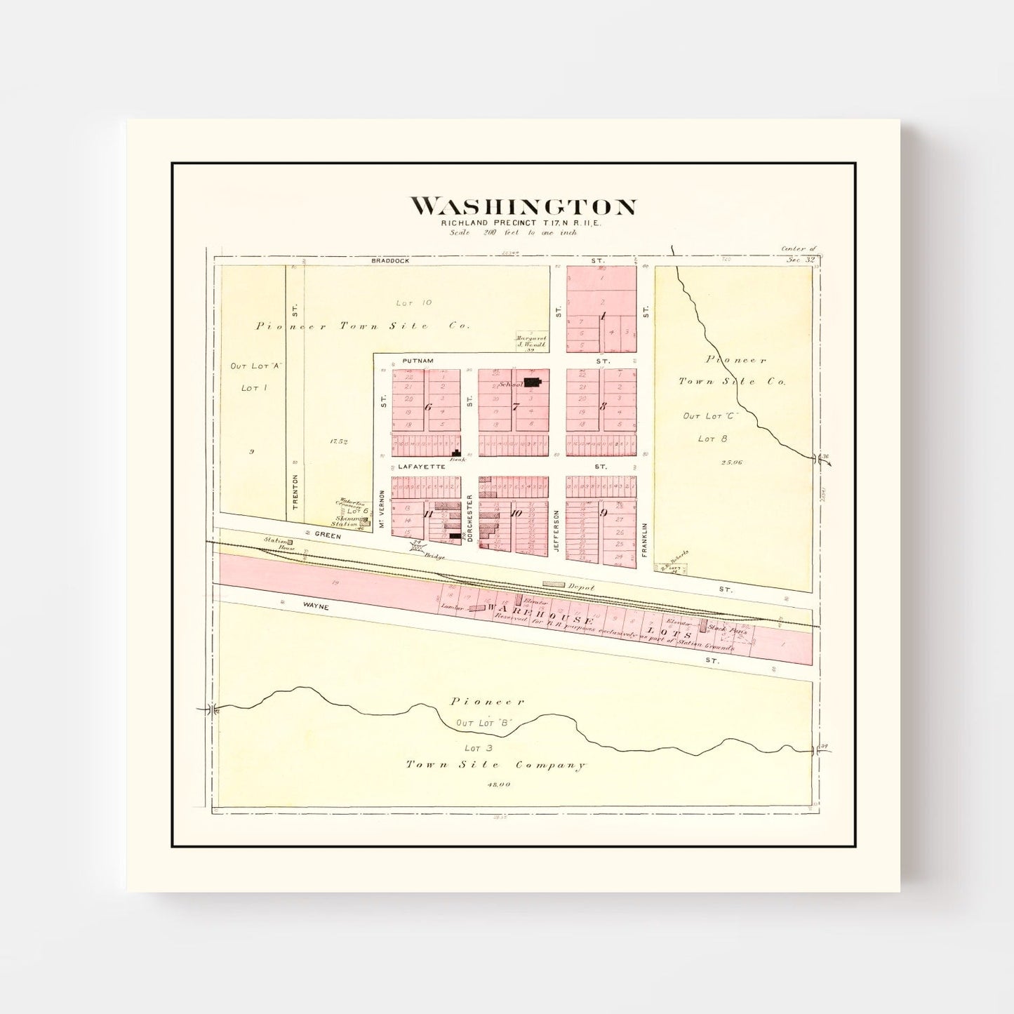 Vintage Map of Washington, Nebraska 1908 -Not available at Minden location-