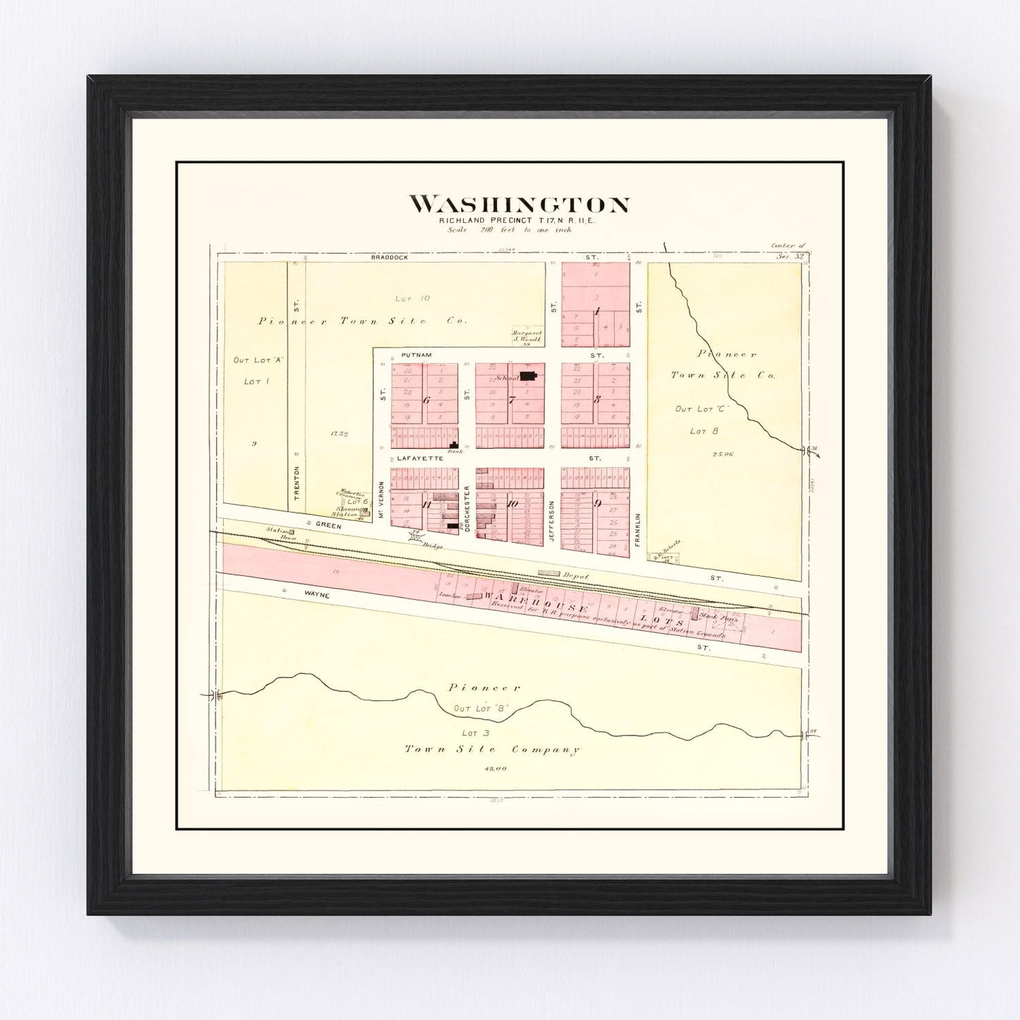 Vintage Map of Washington, Nebraska 1908 -Not available at Minden location-