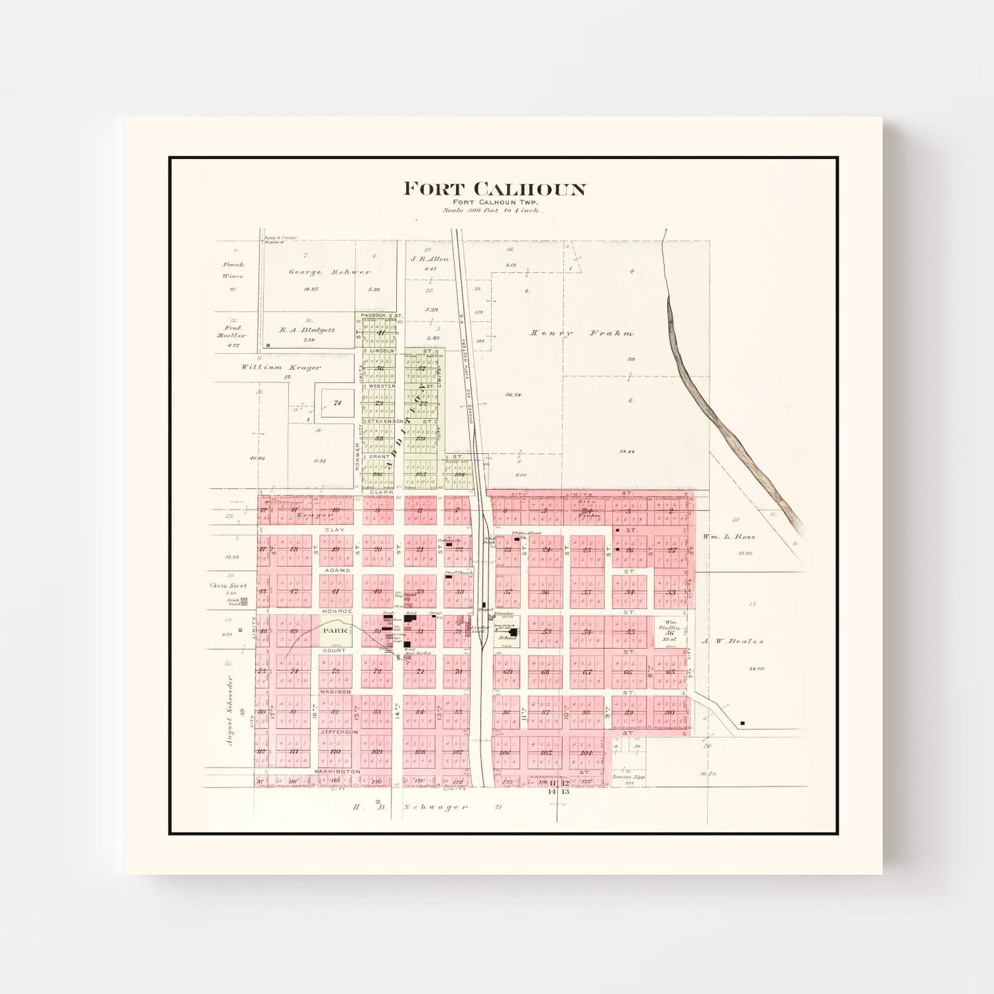 Vintage Map of Fort Calhoun, Nebraska 1908 -Not available at Minden location-