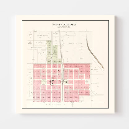 Vintage Map of Fort Calhoun, Nebraska 1908 -Not available at Minden location-