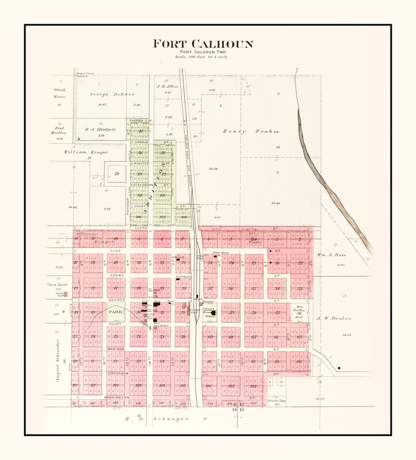 Vintage Map of Fort Calhoun, Nebraska 1908 -Not available at Minden location-