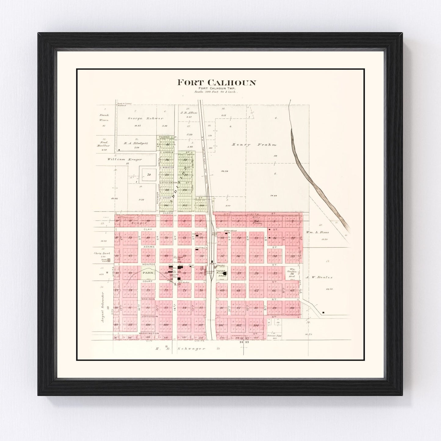Vintage Map of Fort Calhoun, Nebraska 1908 -Not available at Minden location-