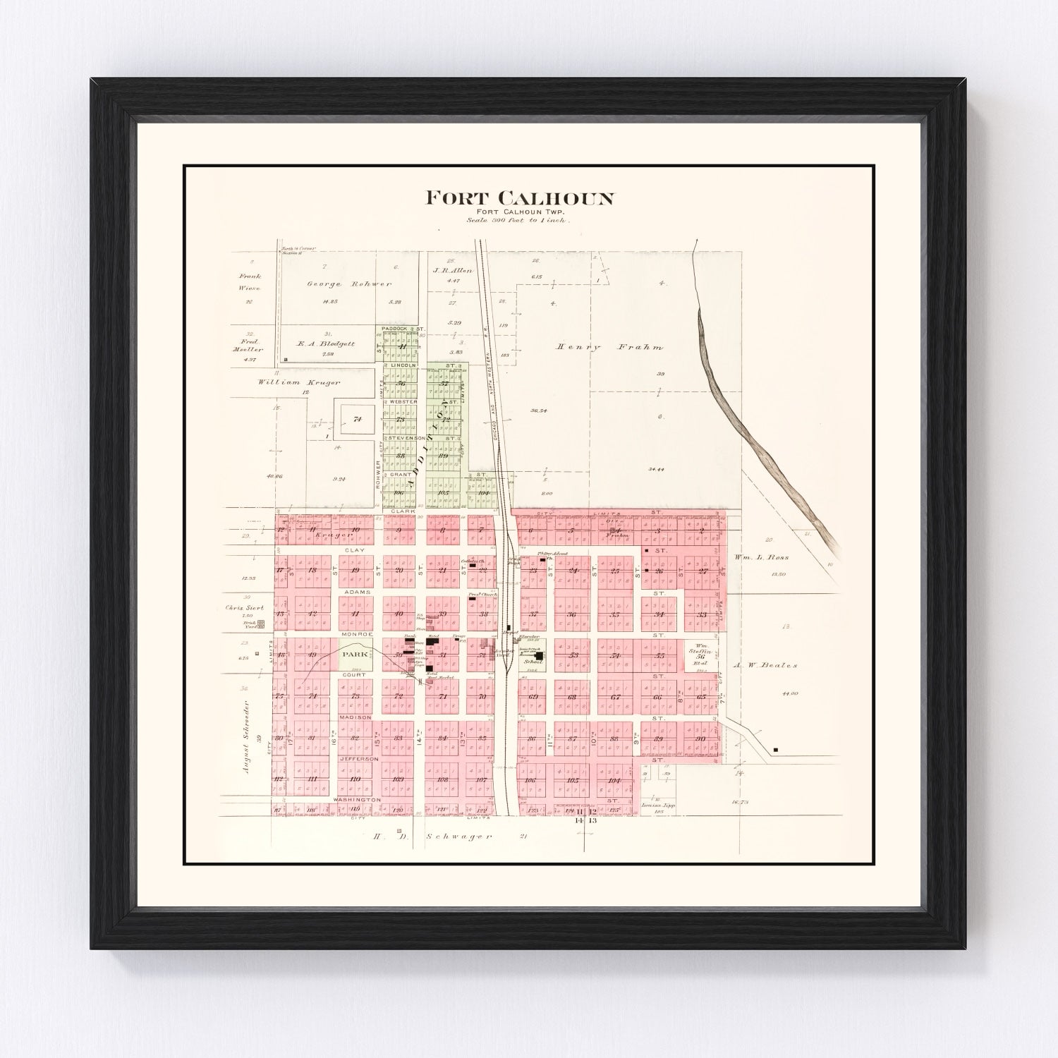 Vintage Map of Fort Calhoun, Nebraska 1908 -Not available at Minden location-