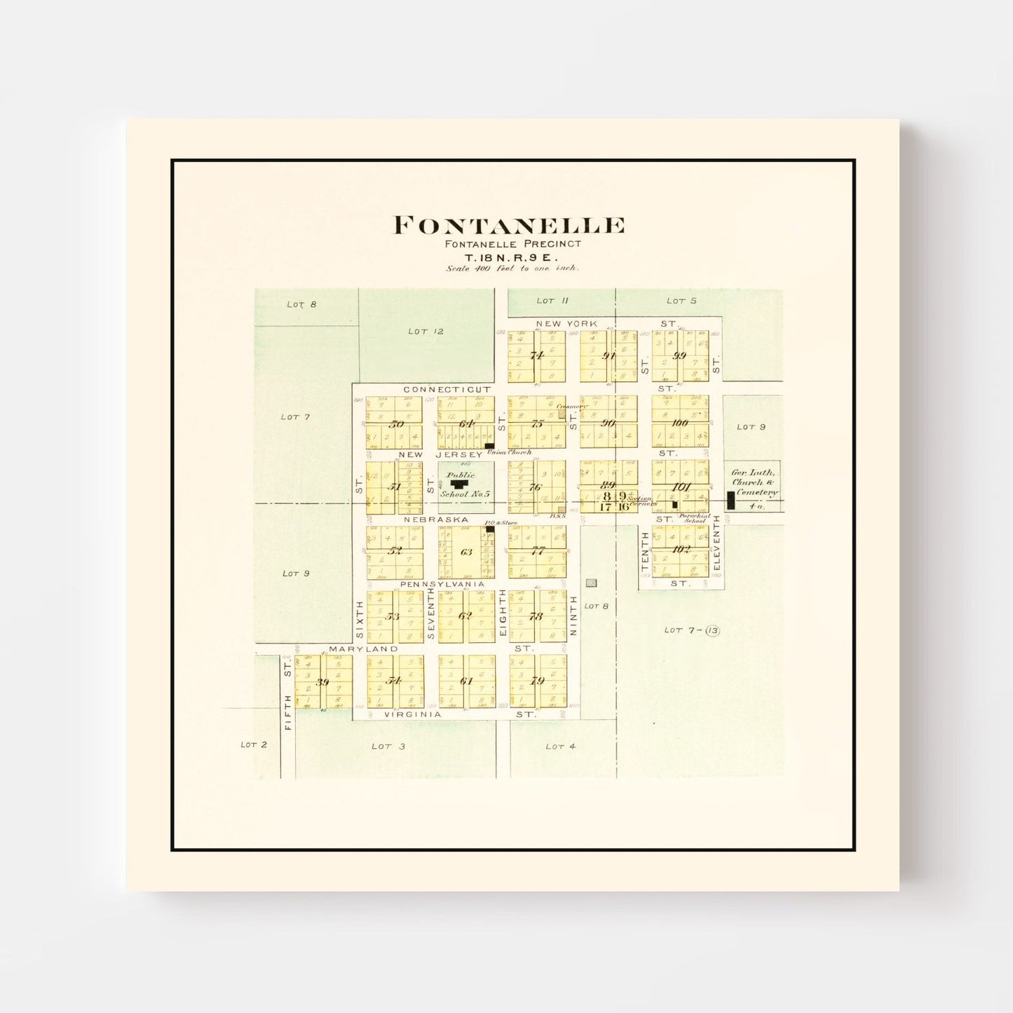 Vintage Map of Fontanelle, Nebraska 1904 -Not available at Minden location-