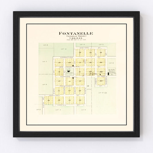 Vintage Map of Fontanelle, Nebraska 1904 -Not available at Minden location-