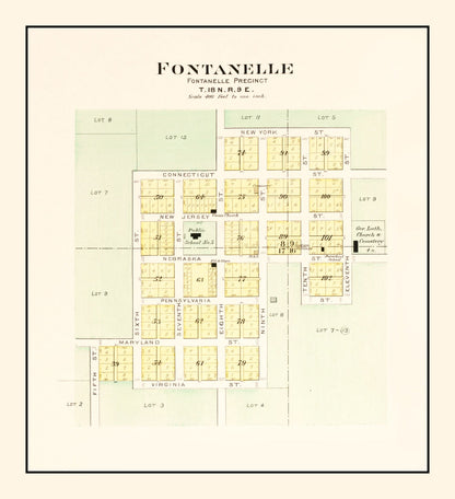 Vintage Map of Fontanelle, Nebraska 1904 -Not available at Minden location-