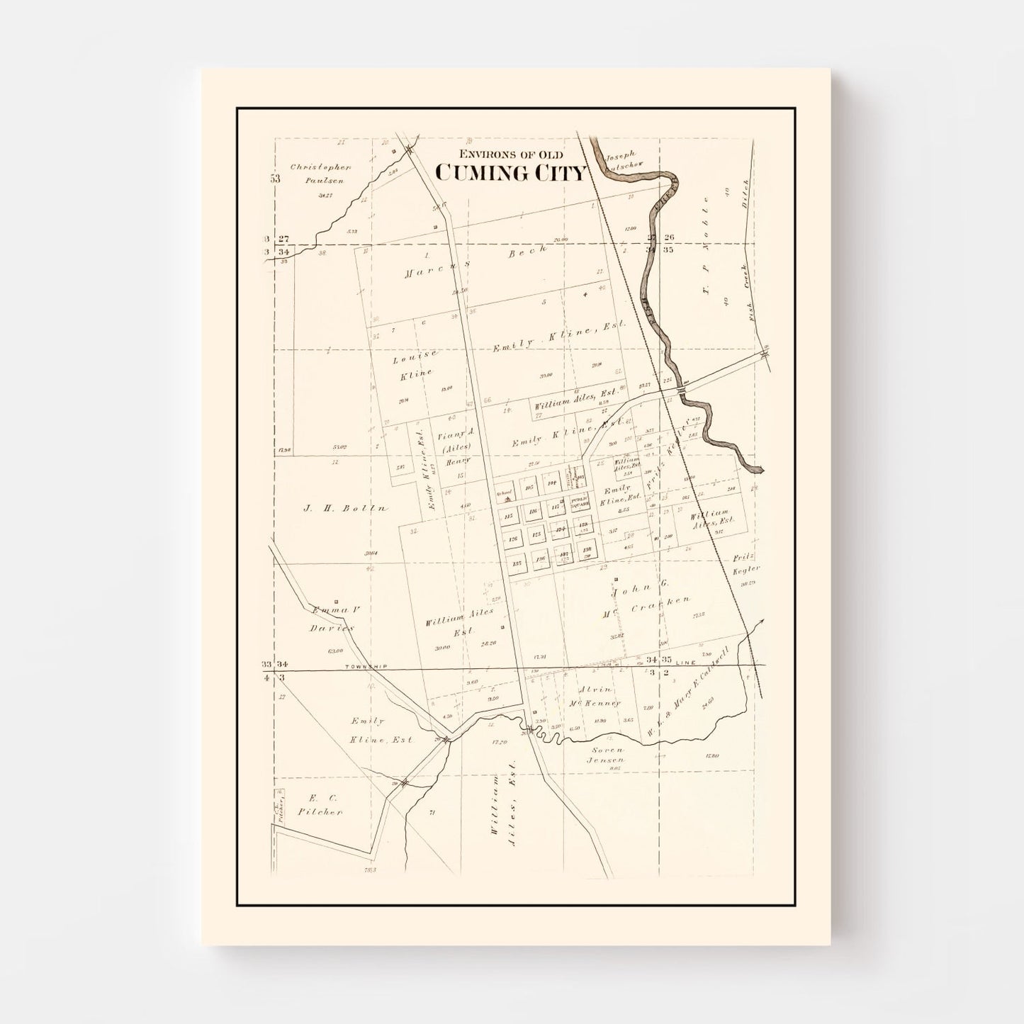 Vintage Map of Cuming, Nebraska 1908 -Not available at Minden location-