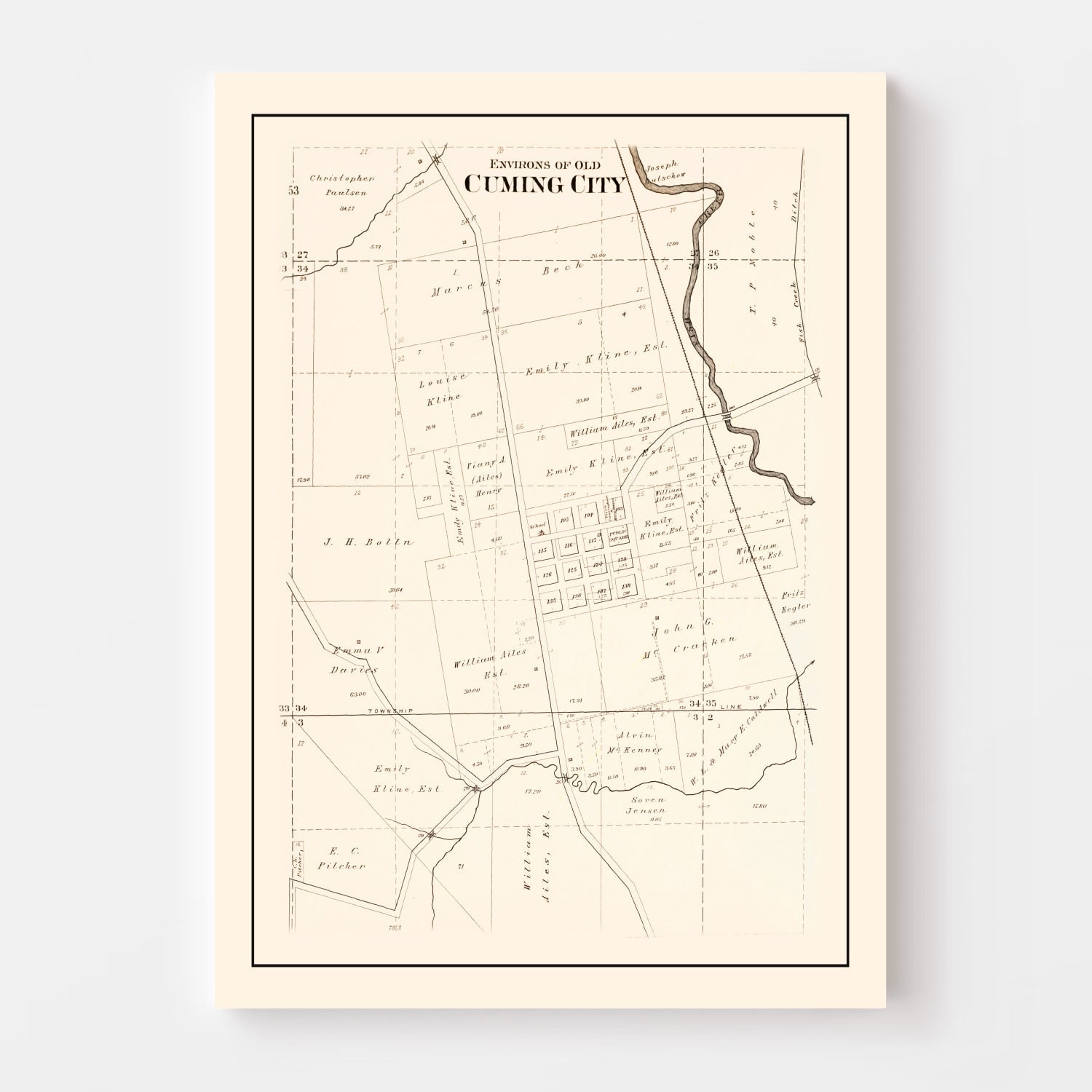 Vintage Map of Cuming, Nebraska 1908 -Not available at Minden location-