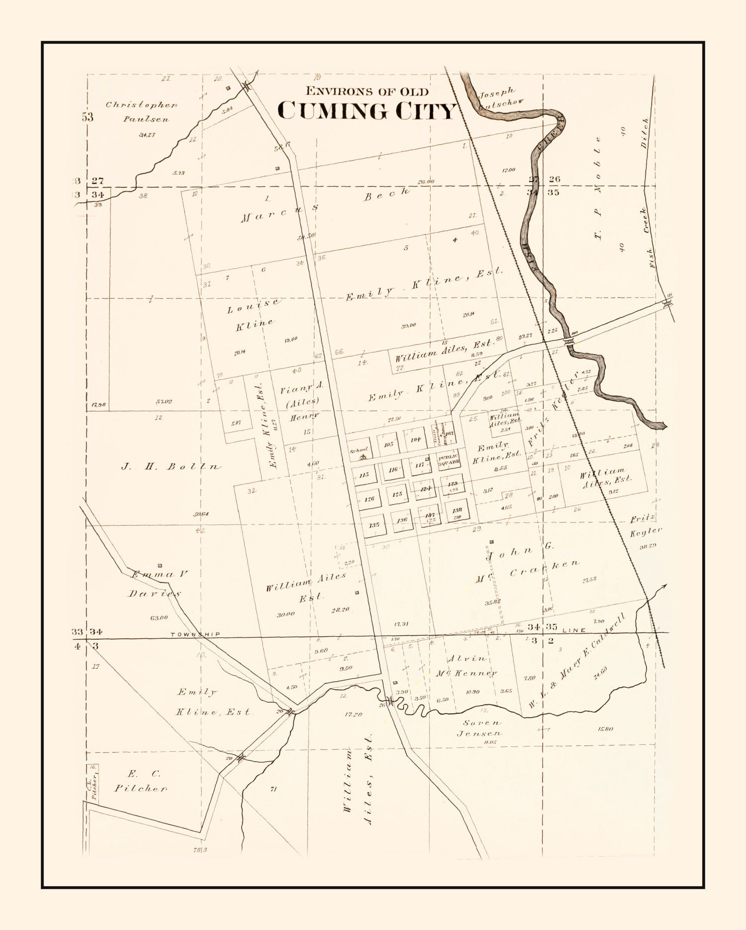 Vintage Map of Cuming, Nebraska 1908 -Not available at Minden location-