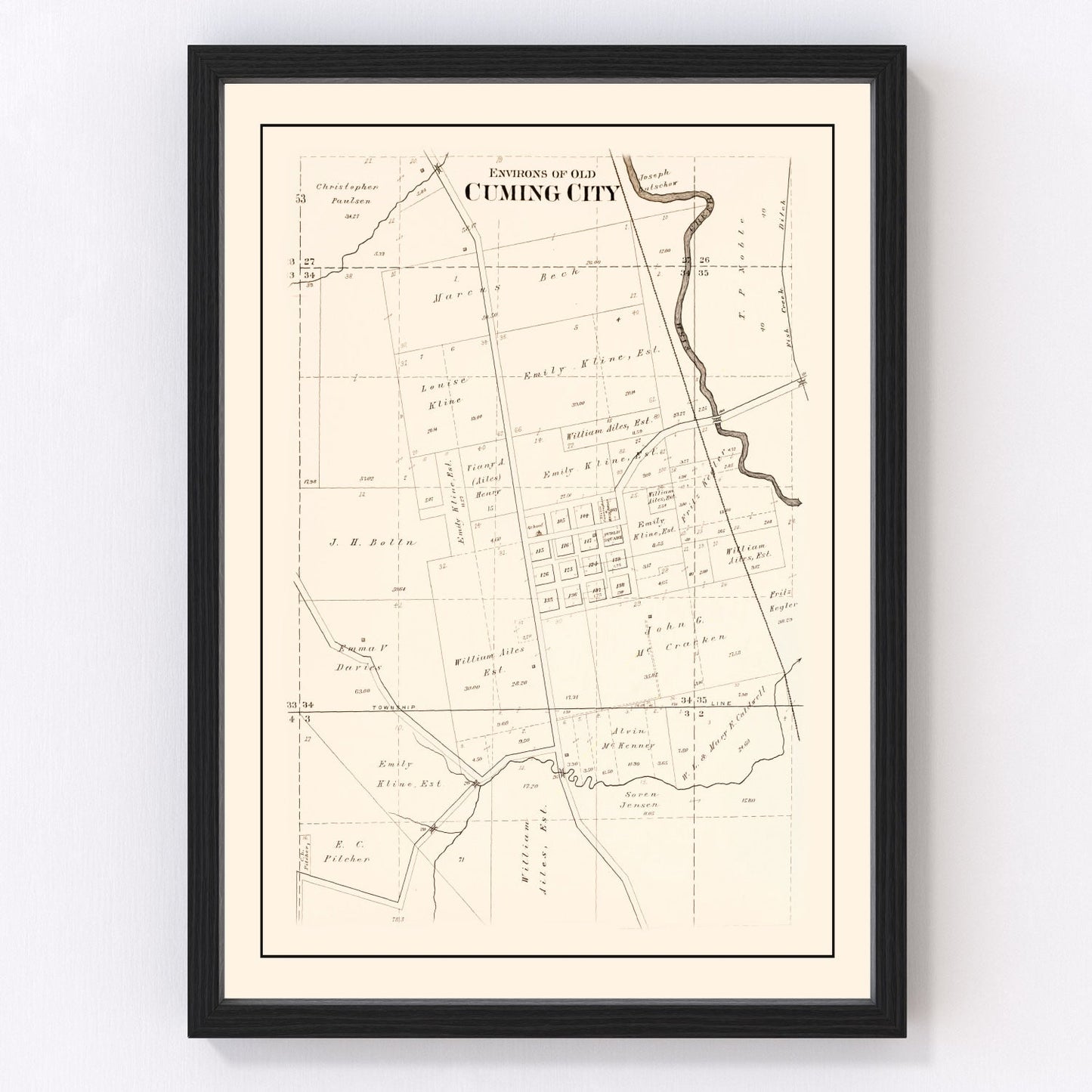 Vintage Map of Cuming, Nebraska 1908 -Not available at Minden location-