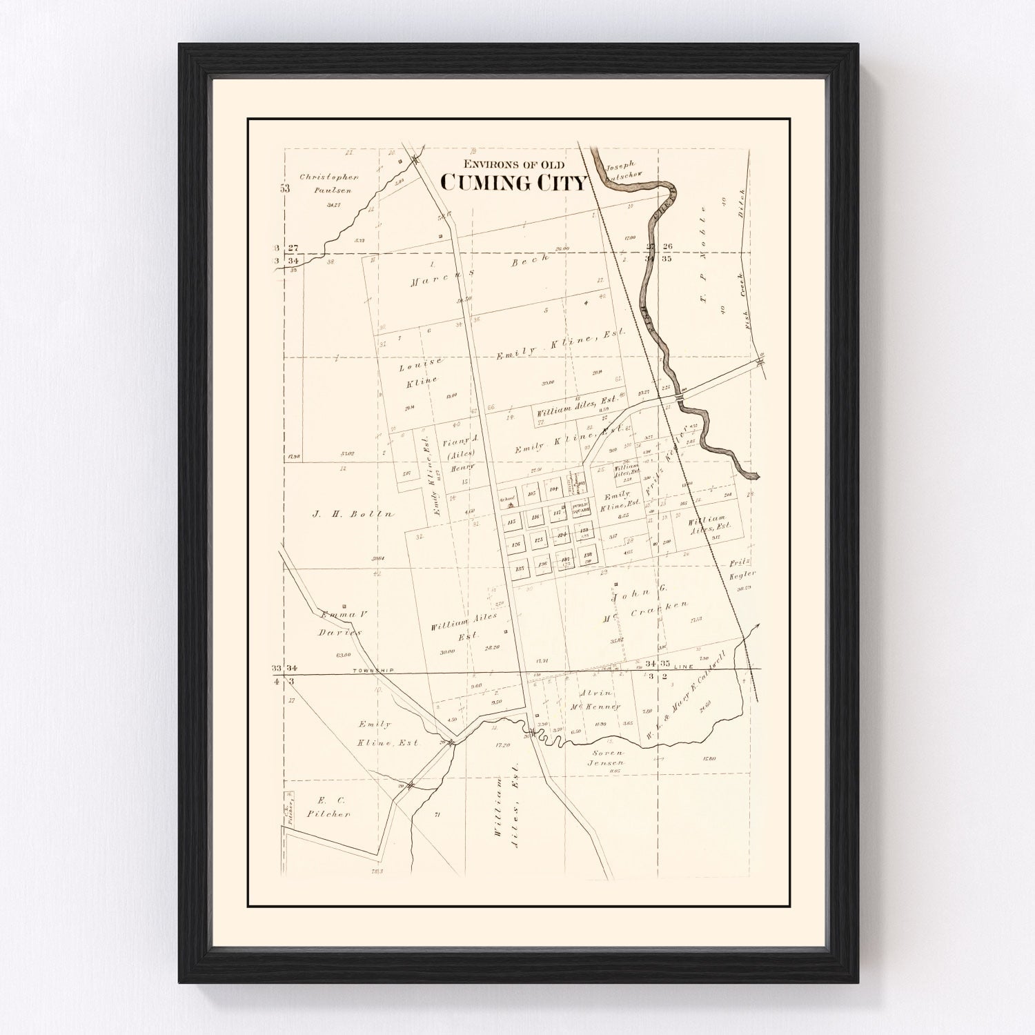 Vintage Map of Cuming, Nebraska 1908 -Not available at Minden location-