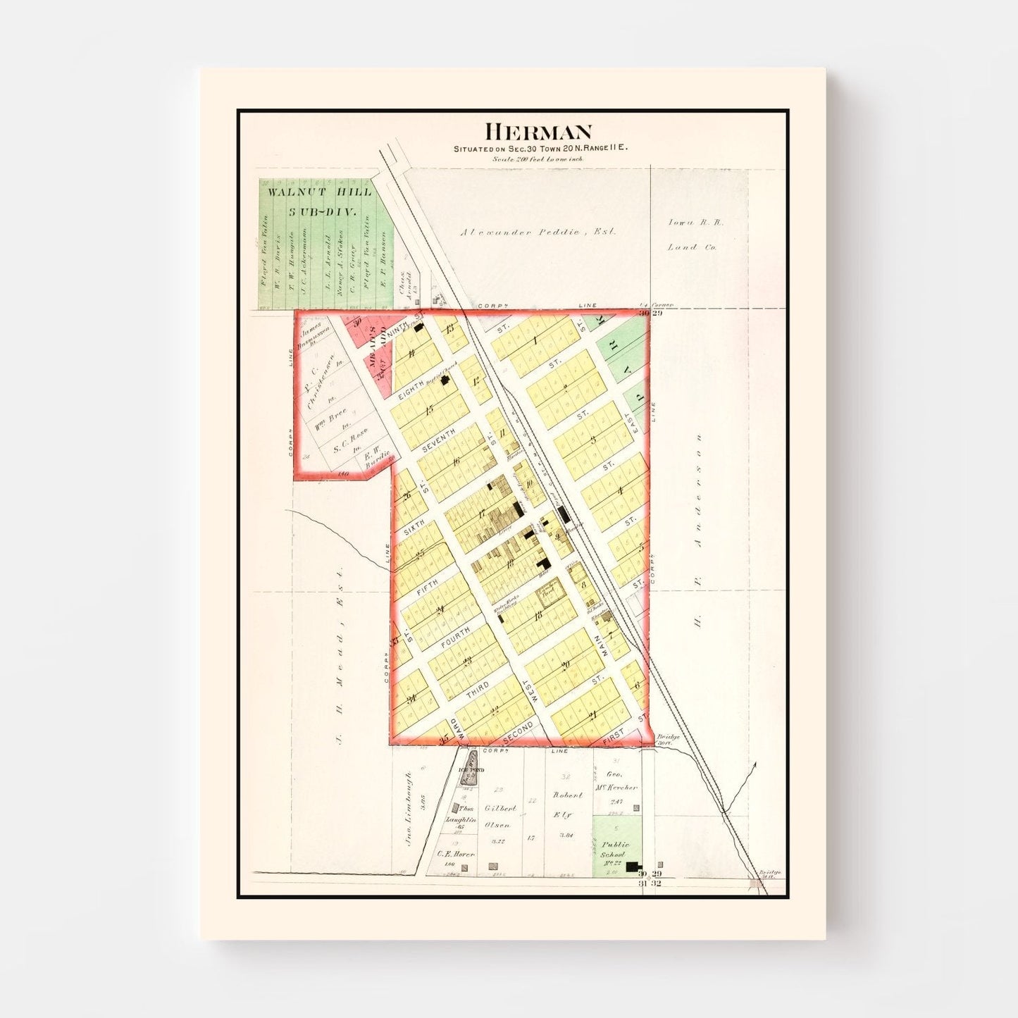 Vintage Map of Herman, Nebraska 1908 -Not available at Minden location-