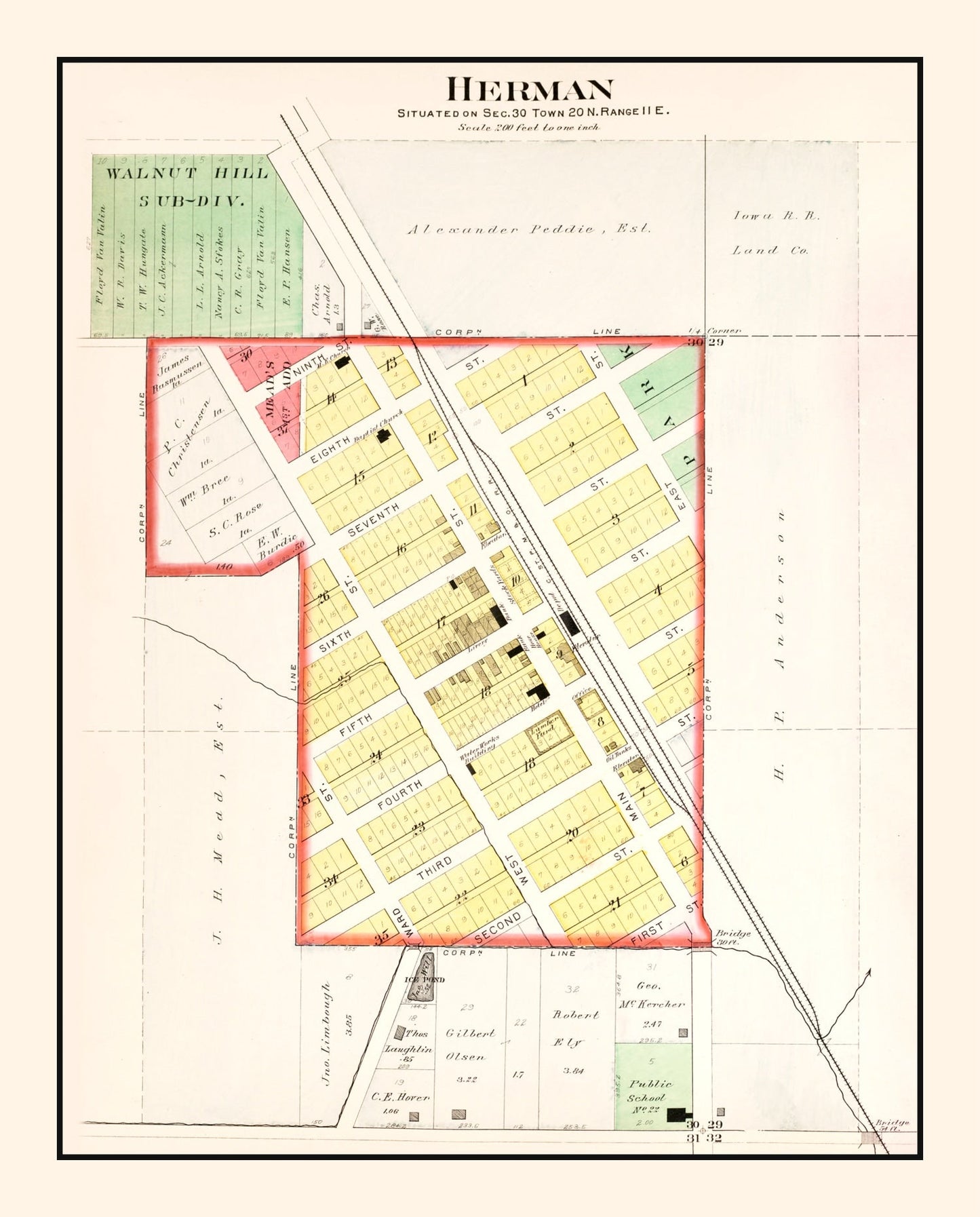 Vintage Map of Herman, Nebraska 1908 -Not available at Minden location-
