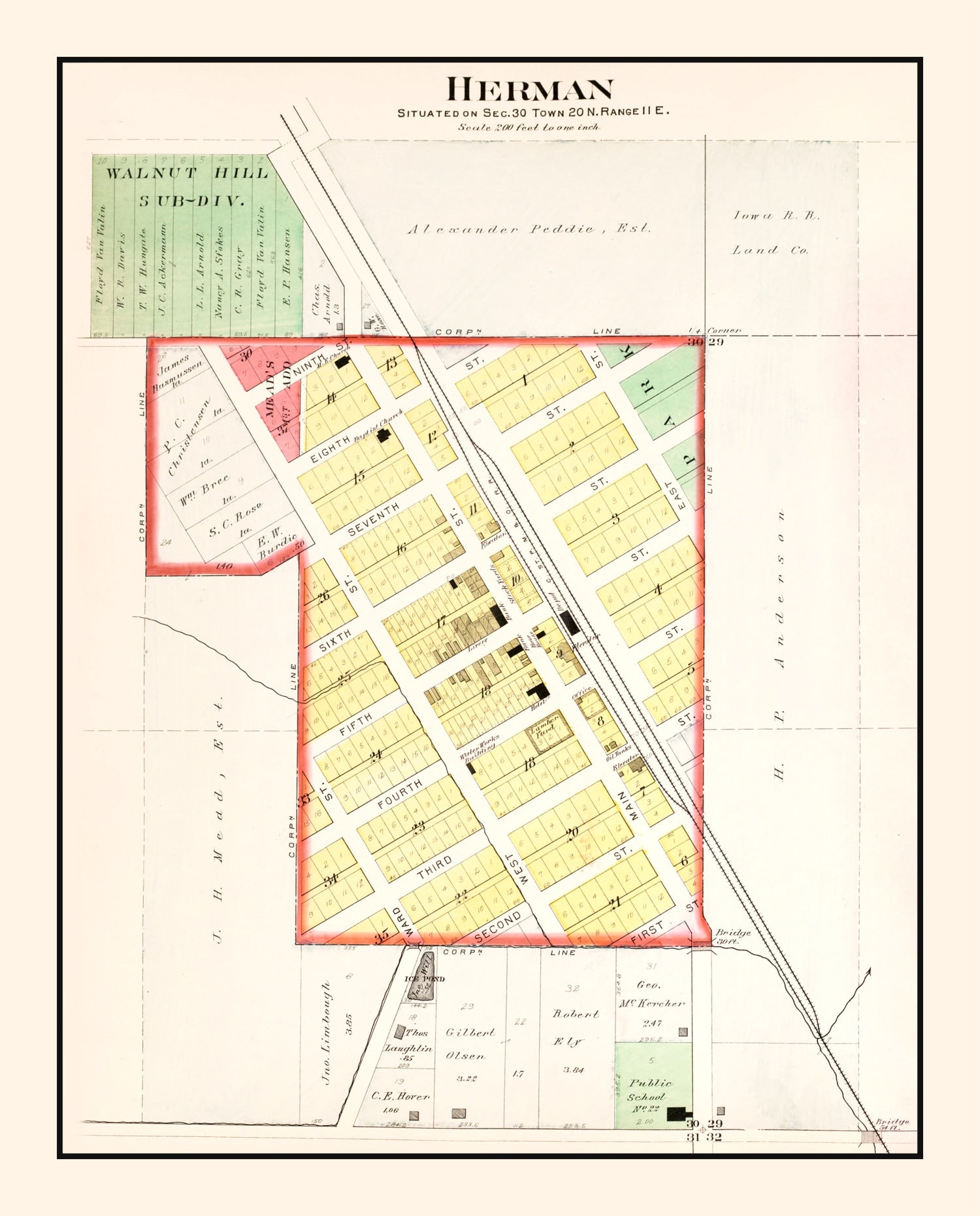 Vintage Map of Herman, Nebraska 1908 -Not available at Minden location-