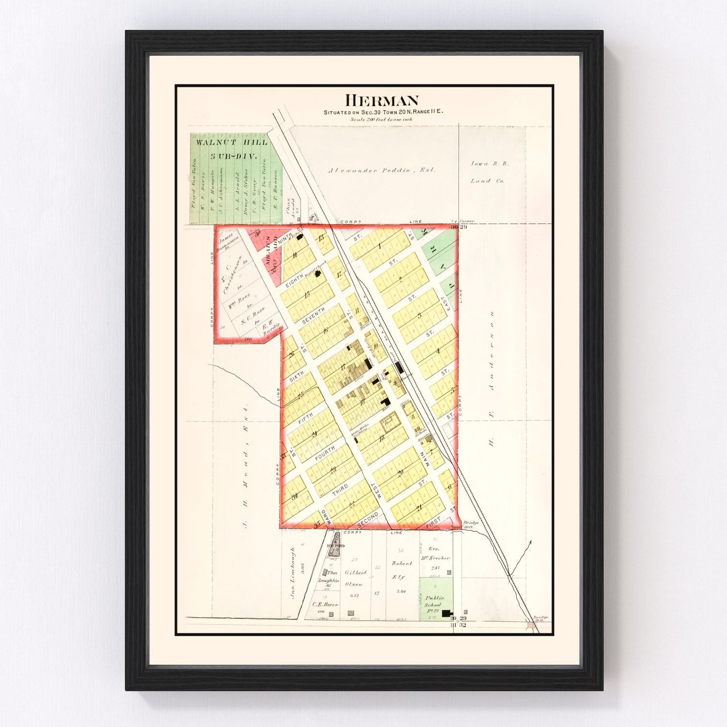 Vintage Map of Herman, Nebraska 1908 -Not available at Minden location-