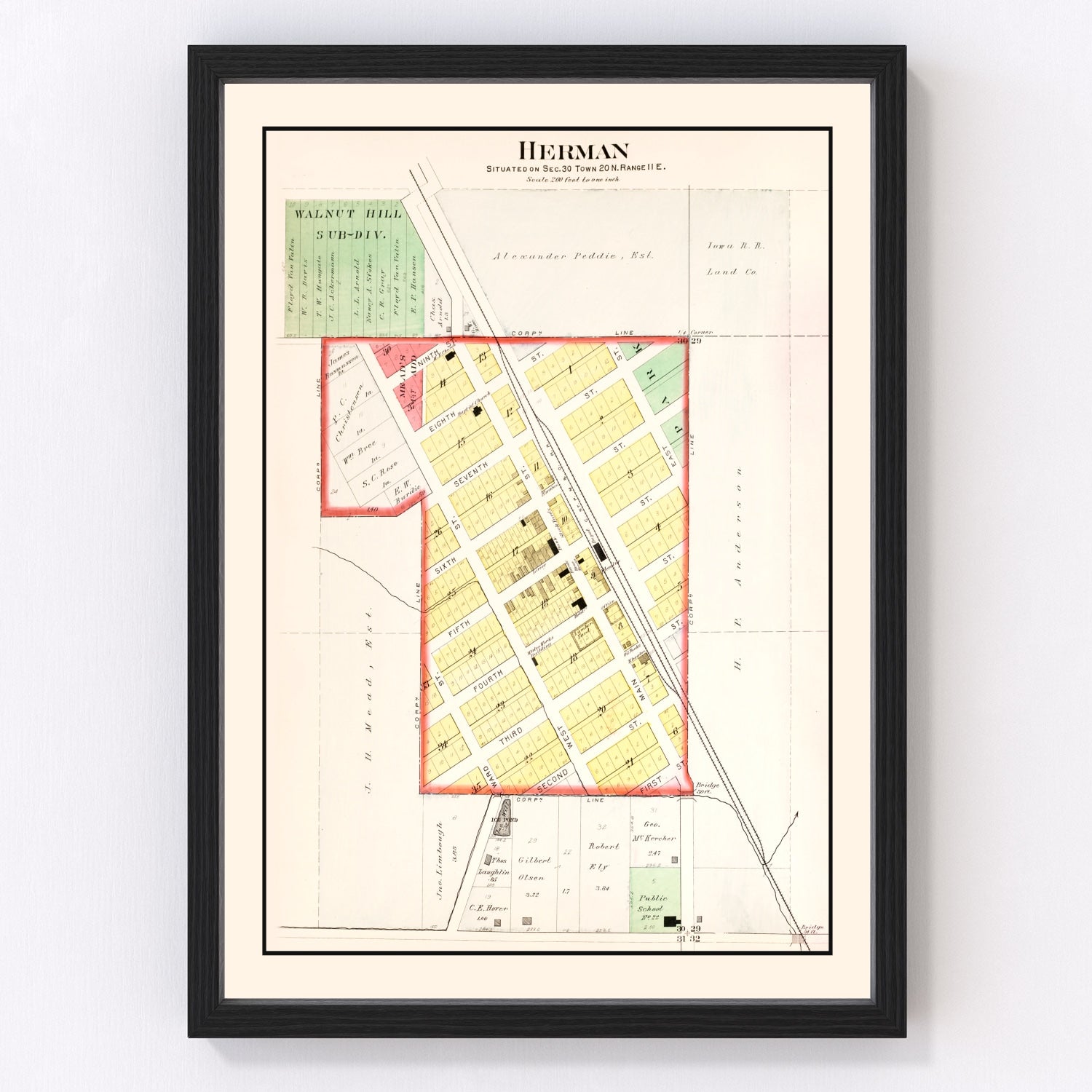 Vintage Map of Herman, Nebraska 1908 -Not available at Minden location-