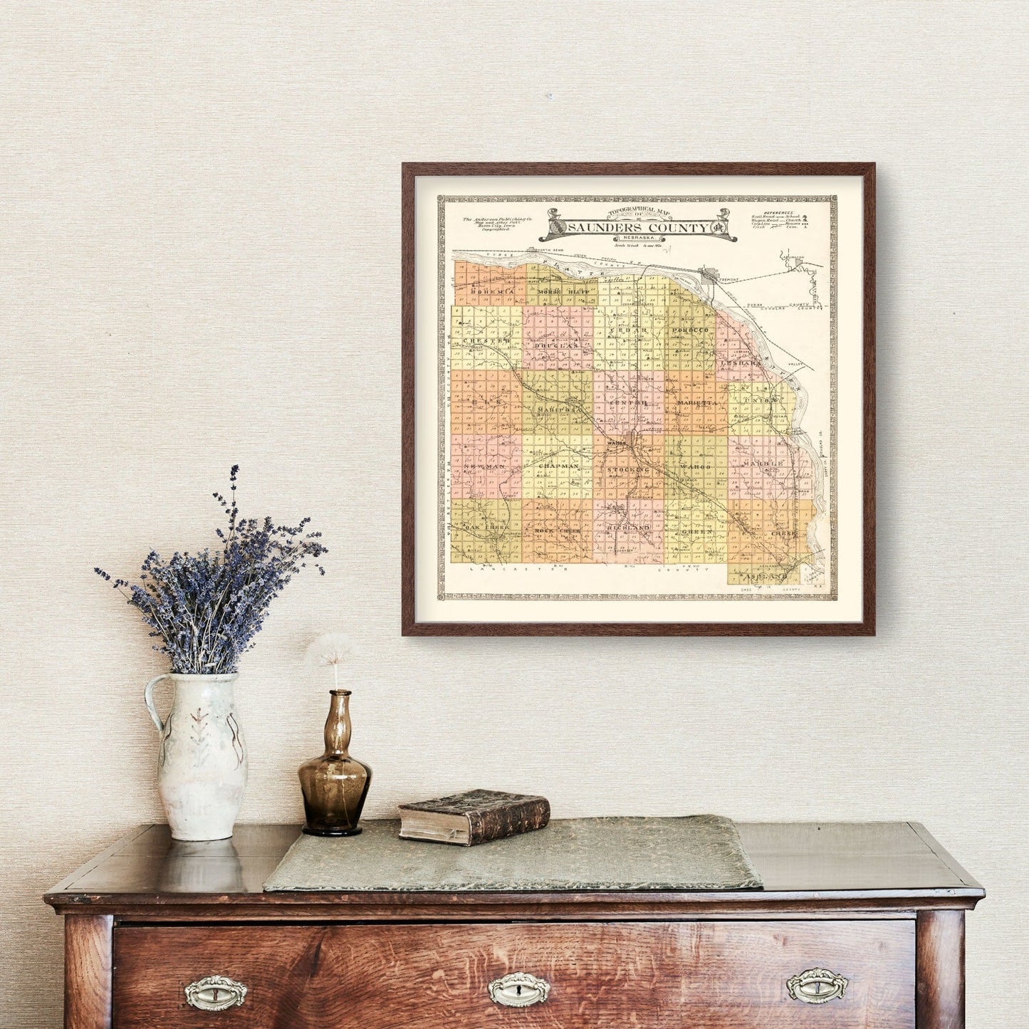 Vintage Map of Saunders County, Nebraska 1916 -Not available at Minden location-