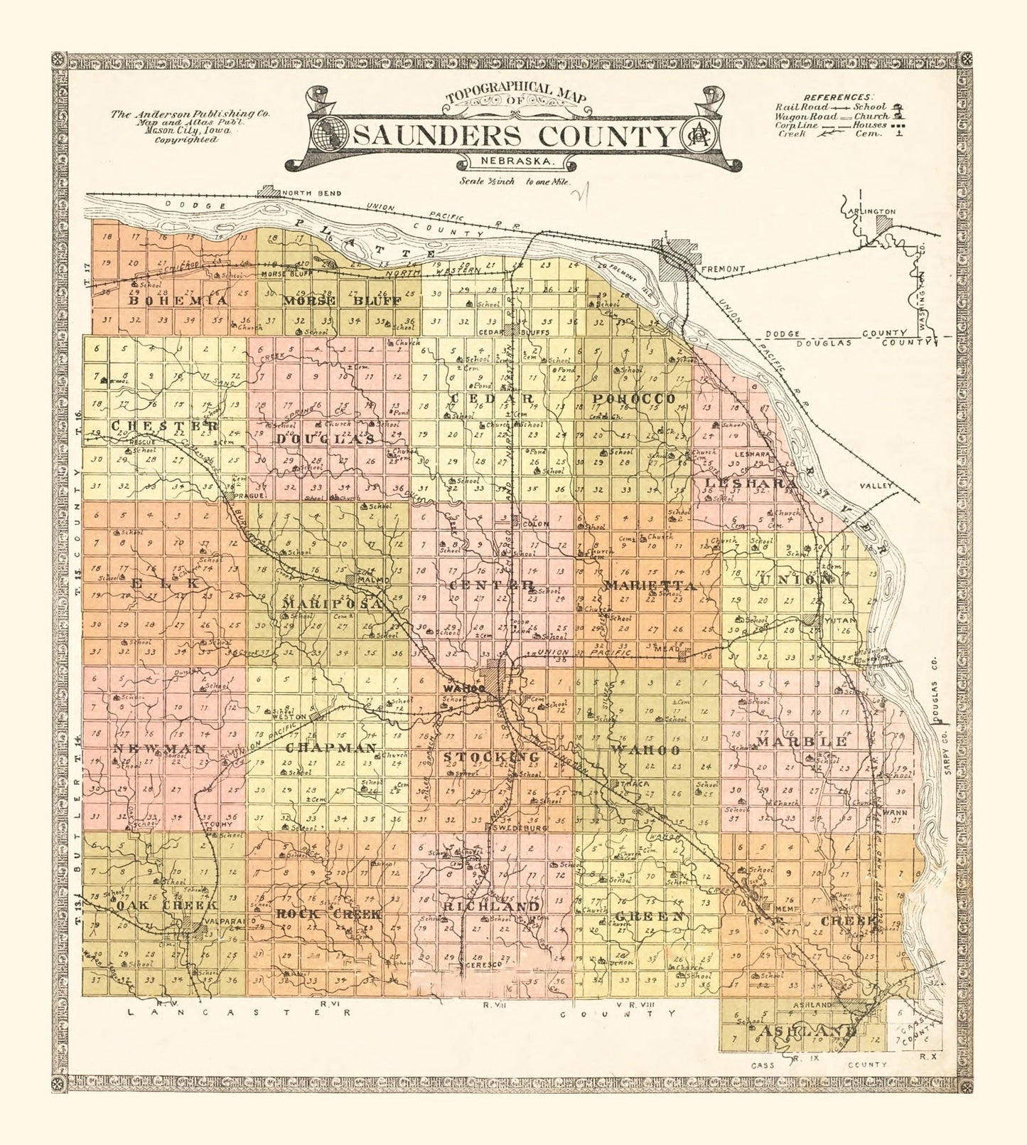 Vintage Map of Saunders County, Nebraska 1916 -Not available at Minden location-