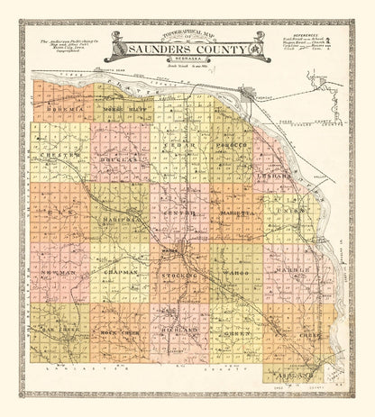 Vintage Map of Saunders County, Nebraska 1916 -Not available at Minden location-