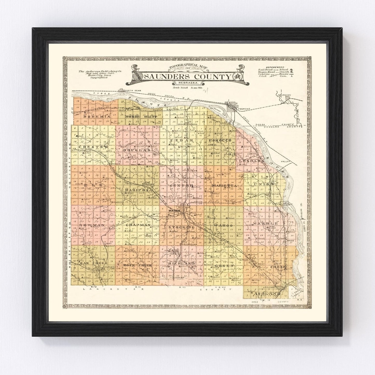 Vintage Map of Saunders County, Nebraska 1916 -Not available at Minden location-