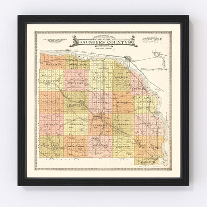Vintage Map of Saunders County, Nebraska 1916 -Not available at Minden location-