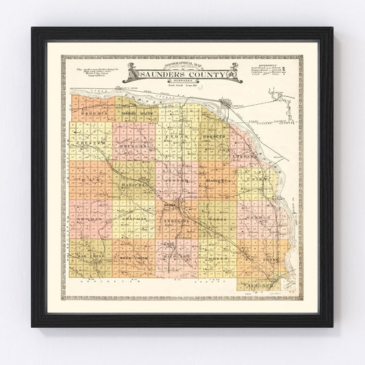Vintage Map of Saunders County, Nebraska 1916 -Not available at Minden location-