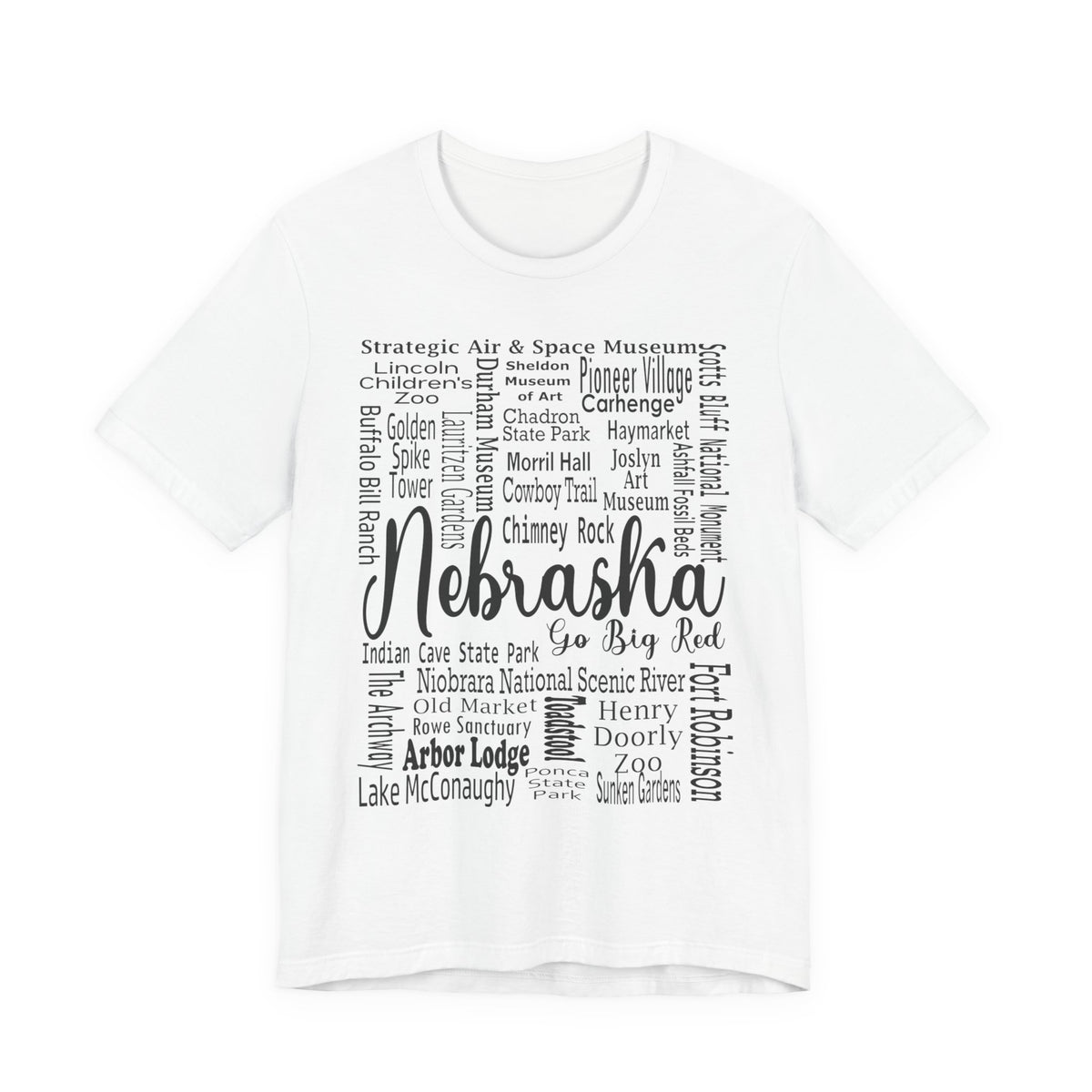 Nebraska Shirt – Landmarks Word Art Unisex Jersey Tee