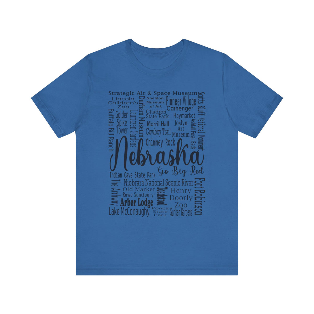Nebraska Shirt – Landmarks Word Art Unisex Jersey Tee Columbia Blue