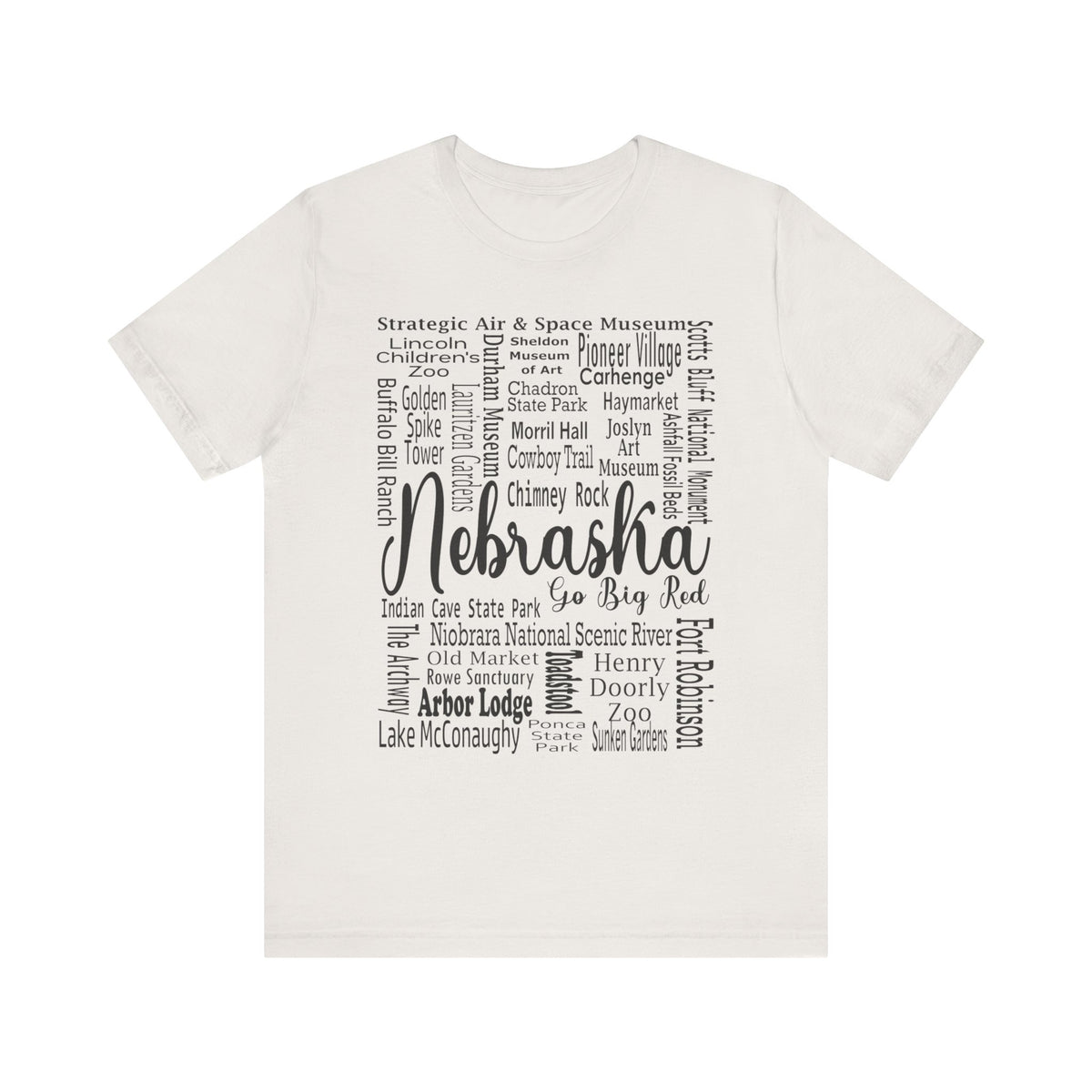 Nebraska Shirt – Landmarks Word Art Unisex Jersey Tee Vintage White