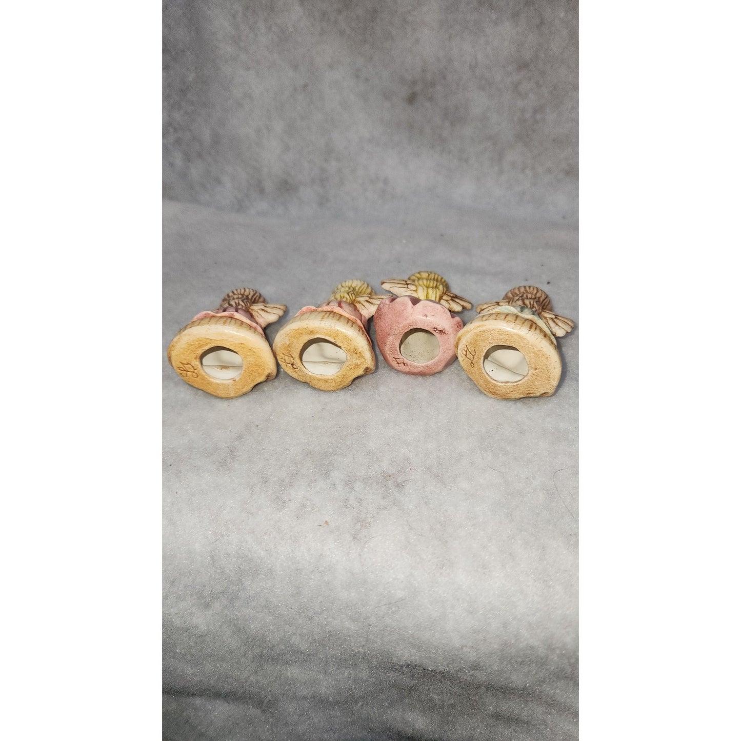 Vintage angels on mushrooms and with a bird handpainted