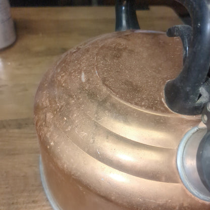 Vintage Mirror Water Kettle "The Finest Aluminum" 2 1/2 Quart Copper Tone with Black Handle