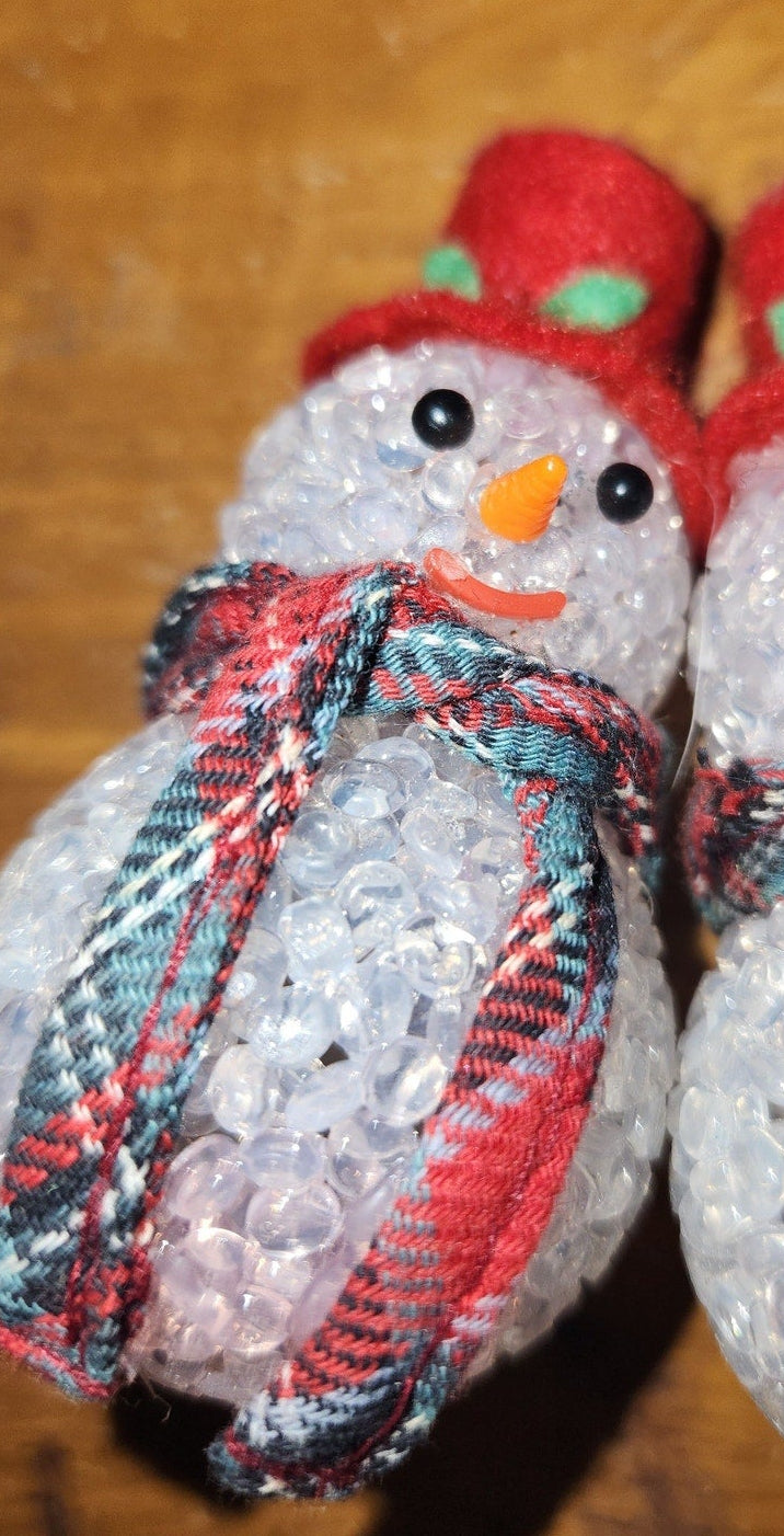 Vintage Plastic Popcorn Snowmen Set of 3 From Light Strand