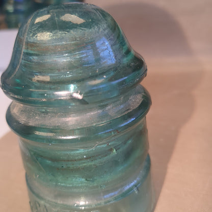 Vintage Hemingray #12 teal green glass insulator h612