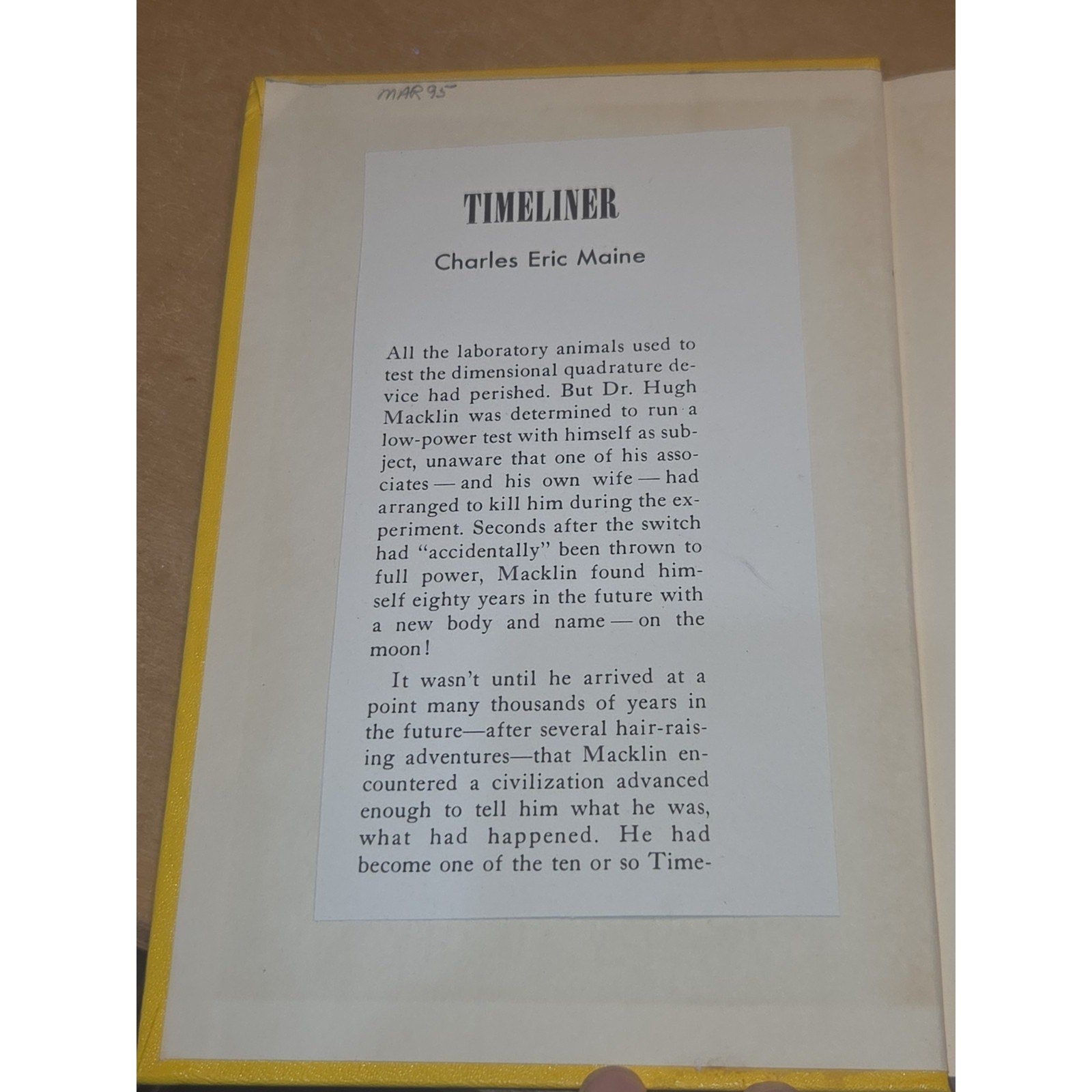 Vintage Hardcover Yellow Book Timeliner Charles Eric Maine 1955