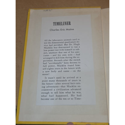 Vintage Hardcover Yellow Book Timeliner Charles Eric Maine 1955