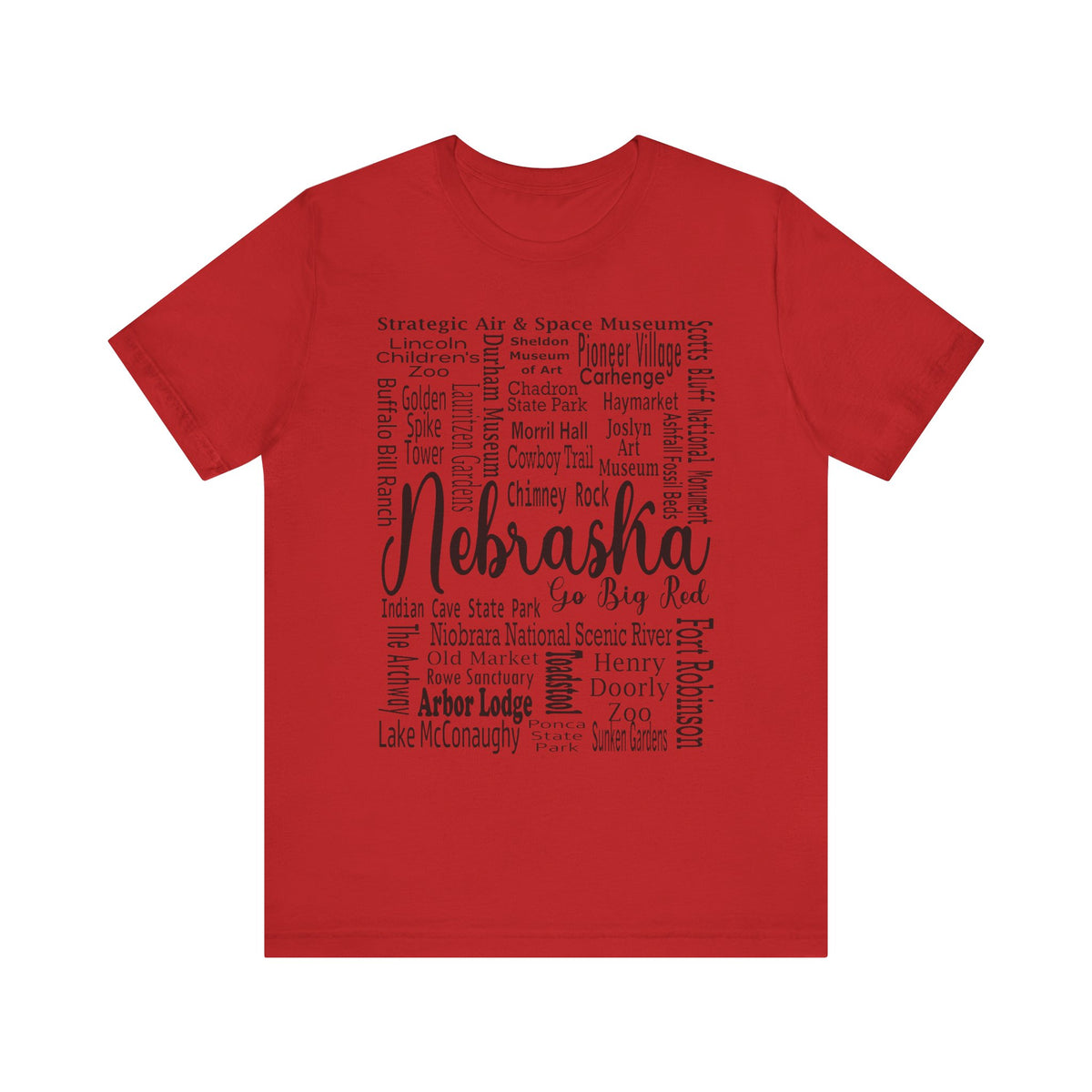 Nebraska Shirt – Landmarks Word Art Unisex Jersey Tee Red