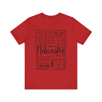 Nebraska Shirt – Landmarks Word Art Unisex Jersey Tee Red