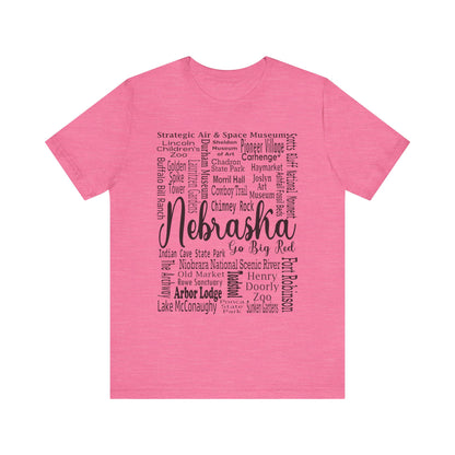 Nebraska Shirt – Landmarks Word Art Unisex Jersey Tee Heather Charity Pink