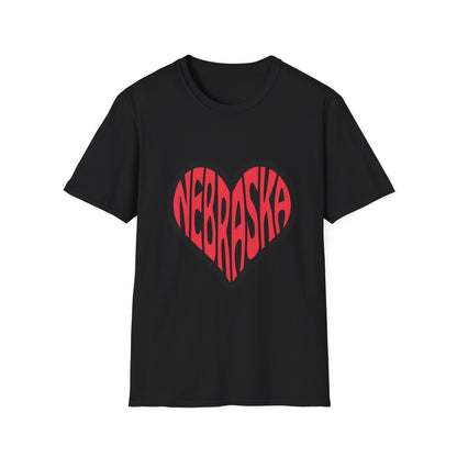 Nebraska Heart Unisex Softstyle T-Shirt Black