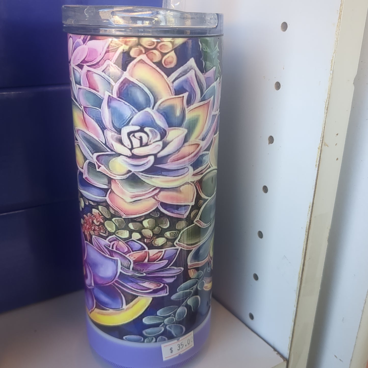 17 Oz Insulated Sstainless Steel Can Cooler Top and Tumbler Top with Purple, Rechargeable, Removeable Speaker Succulents st9