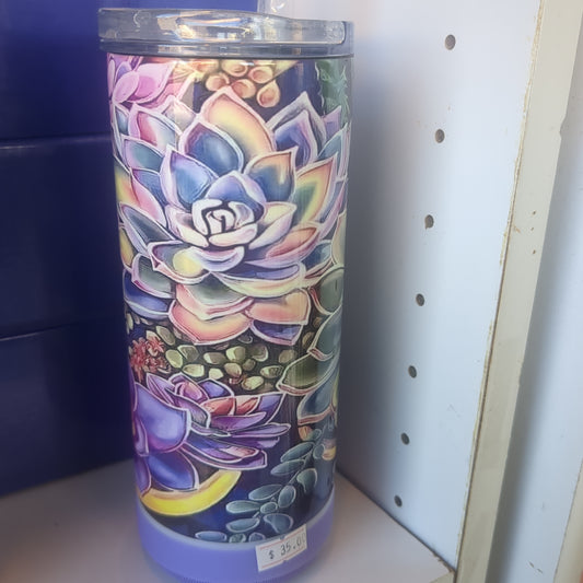17 Oz Insulated Sstainless Steel Can Cooler Top and Tumbler Top with Purple, Rechargeable, Removeable Speaker Succulents st9