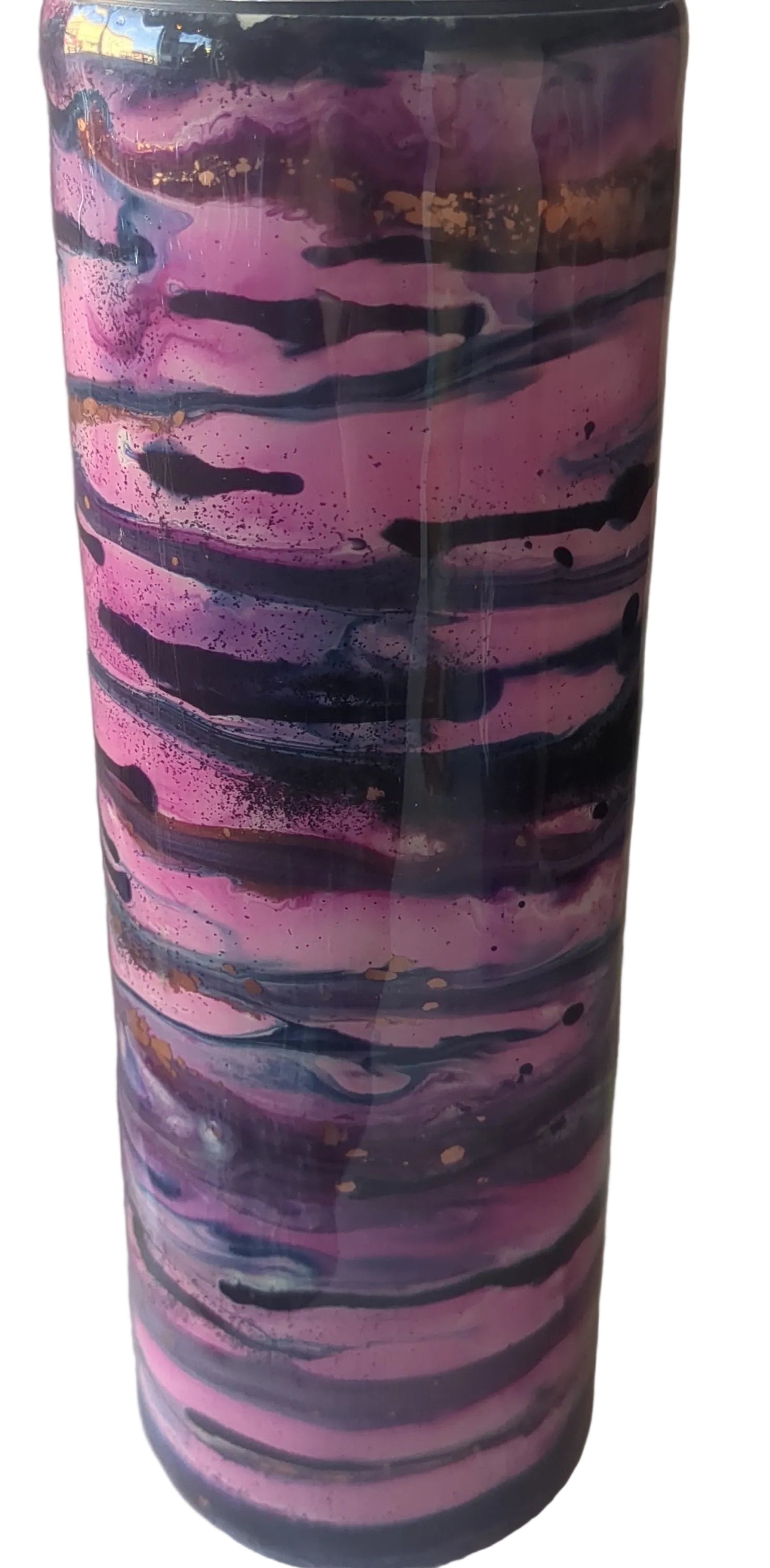 30 oz insulated stainless steel Tumbler Cratted with Resin and alcohol ink pink, copper, blue Has Flaws, bumps in Resin AS IS CLEARANCE ai18