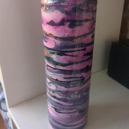 30 oz insulated stainless steel Tumbler Cratted with Resin and alcohol ink pink, copper, blue Has Flaws, bumps in Resin AS IS CLEARANCE ai18