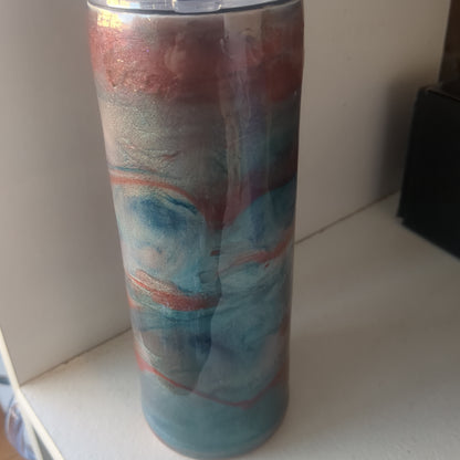 20 ounce insulated stainless steel Tumbler Handcrafted with Resin and alcohol ink with 2 lids Has Flaws Bumps in Resin CLEARANCE ai19