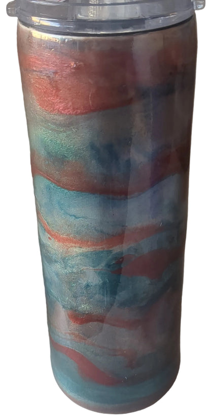 20 ounce insulated stainless steel Tumbler Handcrafted with Resin and alcohol ink with 2 lids Has Flaws Bumps in Resin CLEARANCE ai19