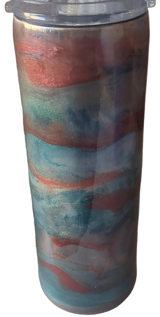 20 ounce insulated stainless steel Tumbler Handcrafted with Resin and alcohol ink with 2 lids Has Flaws Bumps in Resin CLEARANCE ai19
