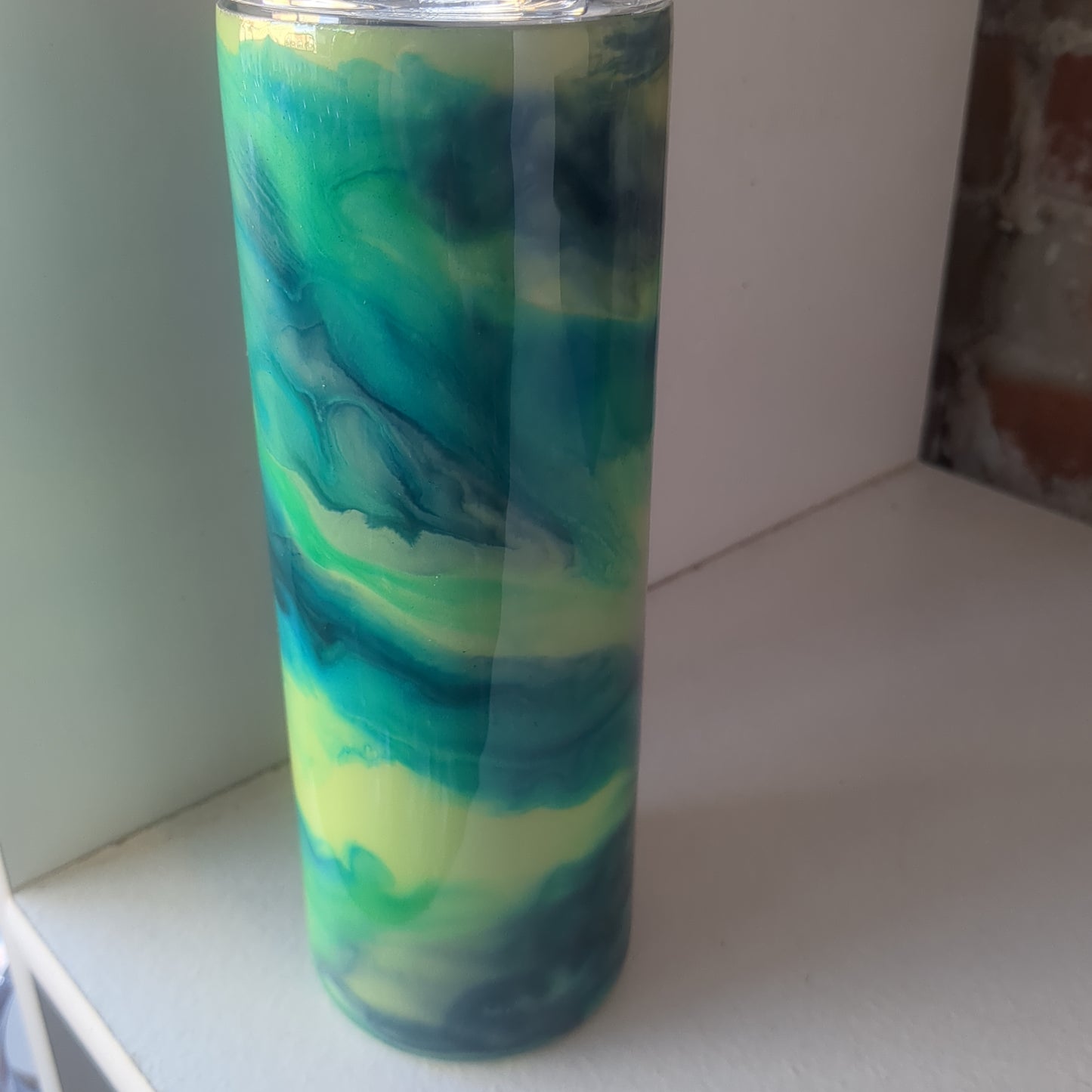 20 ounce stainless steel, Insulated, alcohol ink art Tumbler greens and blues AS IS CLEARANCE ai1